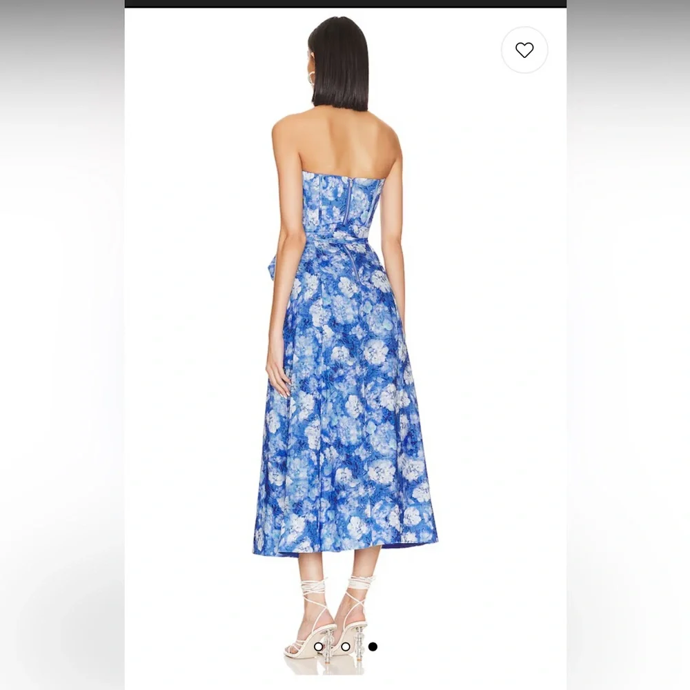 Bardot Blue Floral Strapless Midi Dress with Tie Waist - Picture 4 of 4